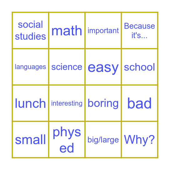 Las Clases y Los Adjectivos Bingo Card