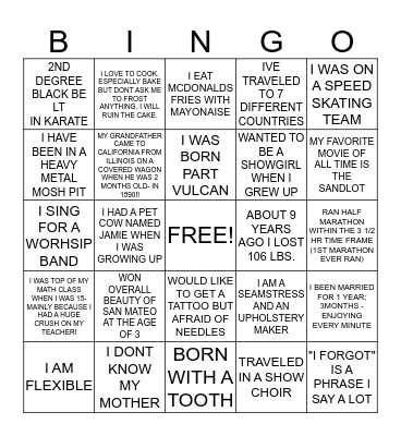 TEAM BUILDING FUN FACTS Bingo Card