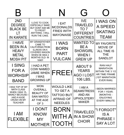 TEAM BUILDING FUN FACTS Bingo Card