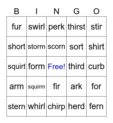 Bossy R Bingo Card