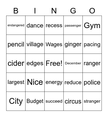 Soft C & Soft G Bingo Card