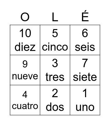 Números 1-10 Bingo Card