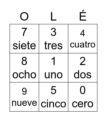 Números 1-10 Bingo Card