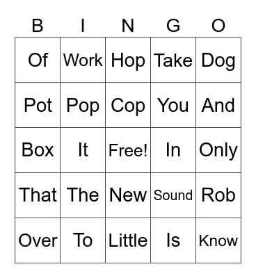 Sight Words Bingo Card