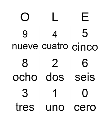 Números 1-10 Bingo Card