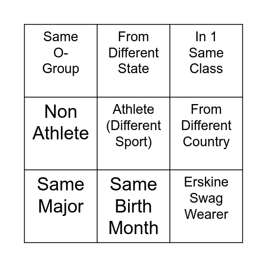 FYE Bingo Card