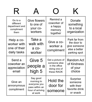 Random Acts of Kindness Bingo CG Bingo Card