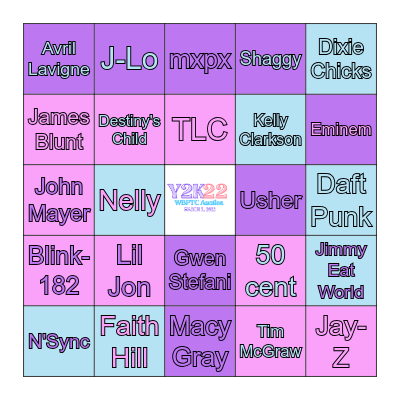 Y2K Music Bingo Card