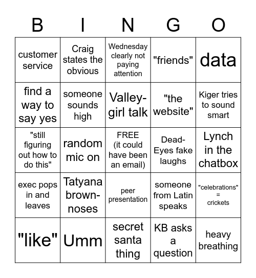 Meeting Bingo Card