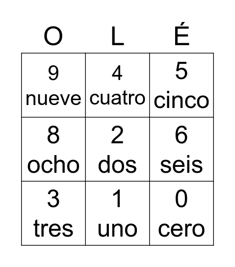 Números 1-10 Bingo Card