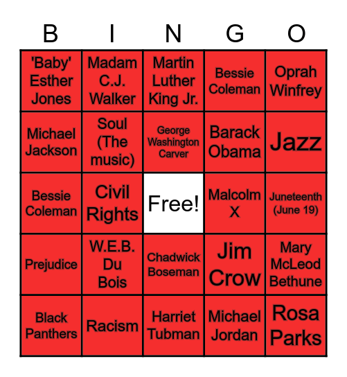 Black History Month Bingo Card