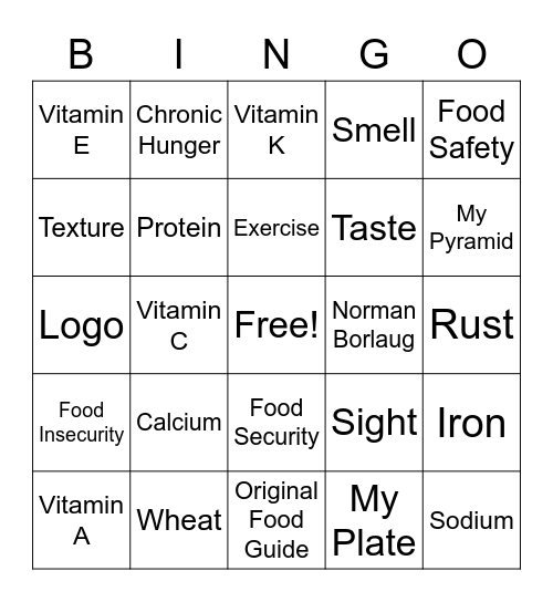 Food Science 1 Bingo Card