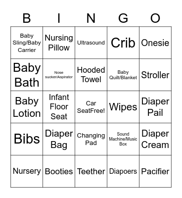 Baby Shower Bingo Card