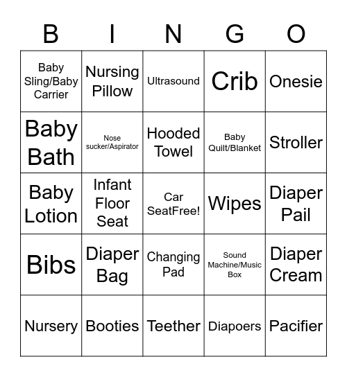 Baby Shower Bingo Card
