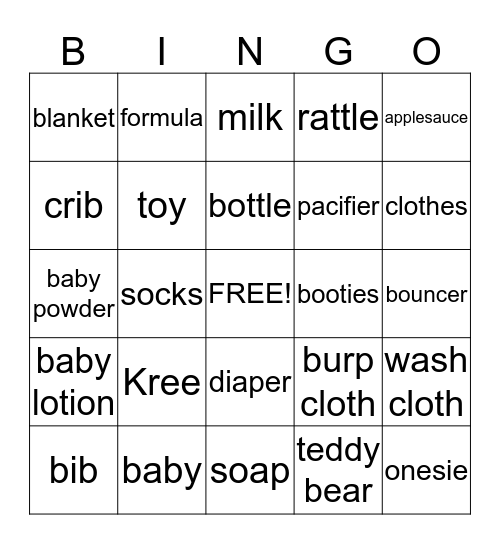 Shumia's Baby Shower 2015 Bingo Card