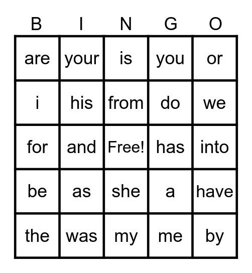 first grade bingo Card