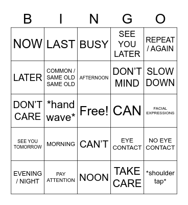 Random Signs Group #1 Bingo Card