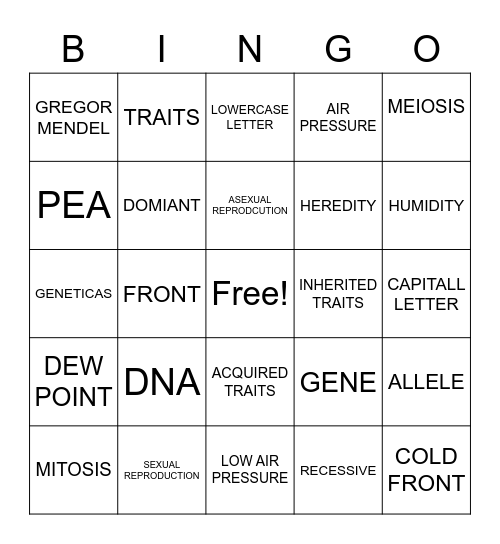 Genetics Vocabulary Part 1 Bingo Card