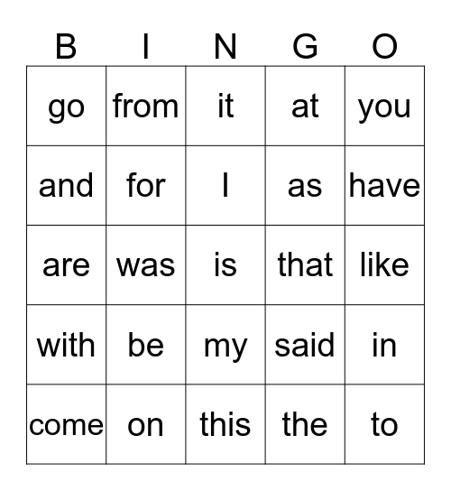 30 Sight Word Bingo Card