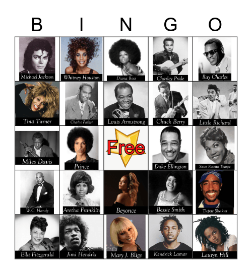 Black Musical Artists Bingo Card