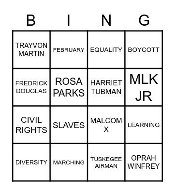BLACK HISTORY WORDS Bingo Card