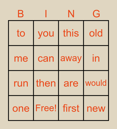 4th Grade Bingo Card