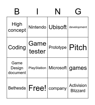 game development Bingo Card