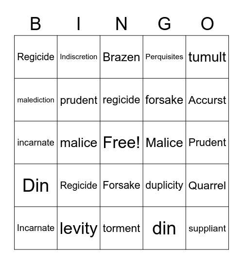 Oedipus Scene 2 Vocab Bingo Card