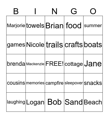 Cottage Bingo Card