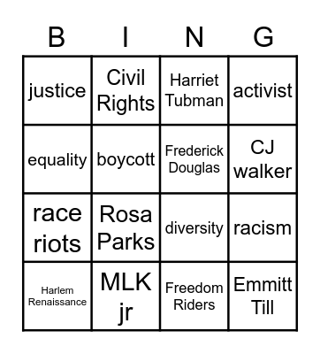 BLACK HISTORY WORDS Bingo Card