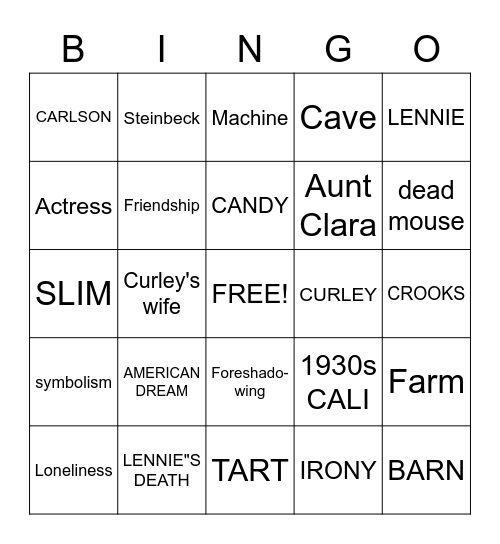 OF MICE AND MEN BINGO Card