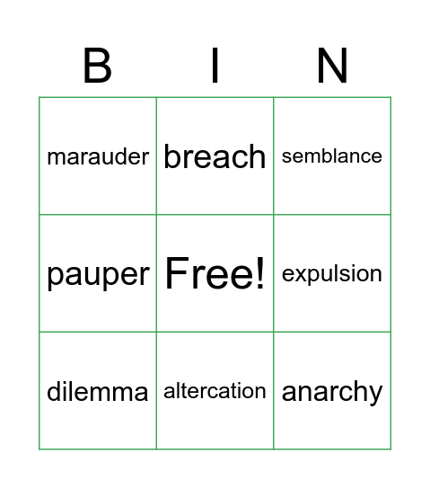 Semester 2 SET 2 English W Bingo Card