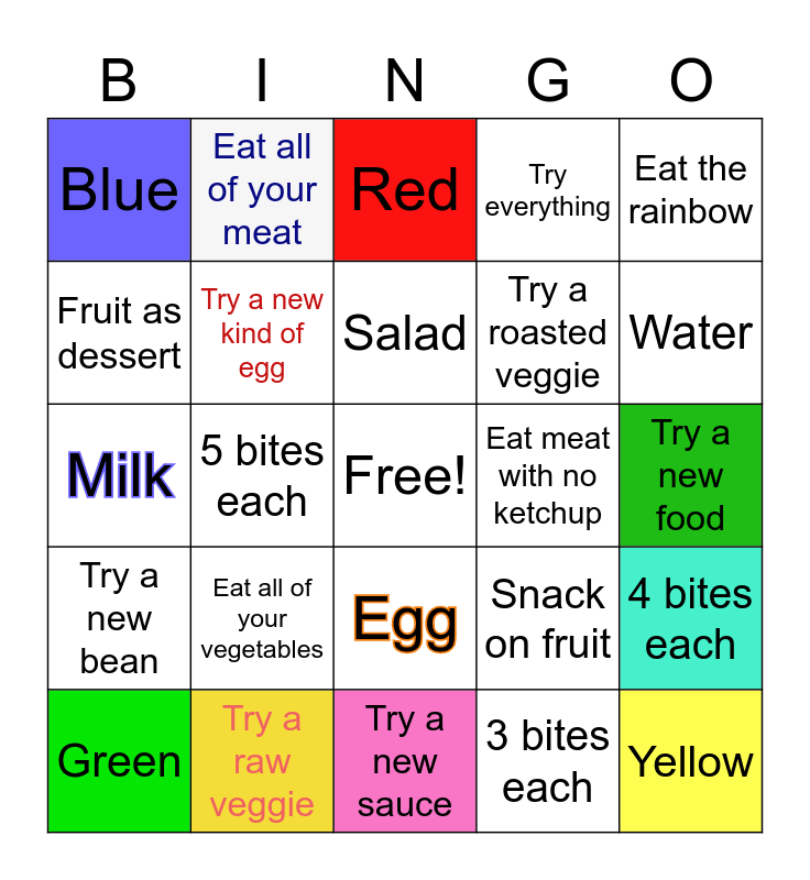 Healthy Eating Challenge Bingo Card