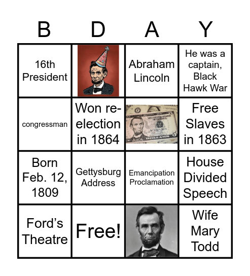 Happy Birthday President Lincoln Bingo Card