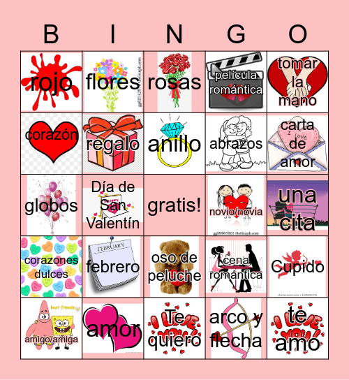 Día de San Valentín Bingo Card