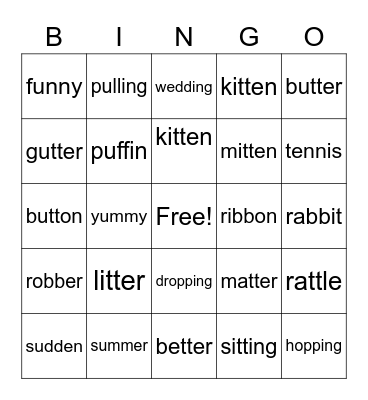 short vowel with double consonant Bingo Card