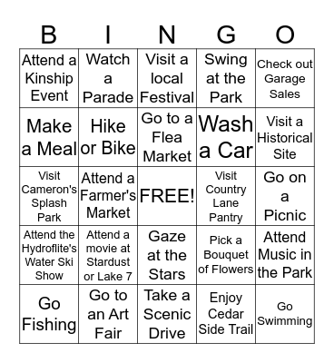 Kinship Summer Bingo 2015 Bingo Card