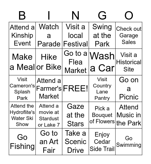 Kinship Summer Bingo 2015 Bingo Card