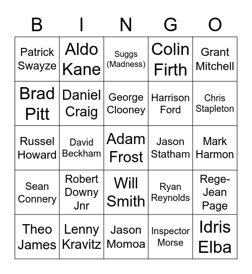 Celebrities I'd like to Lick Chocolate Off Bingo Card