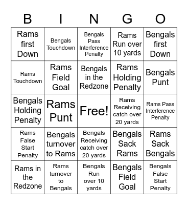 Super Bowl Bingo Card