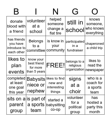 Social Capital Bingo  Bingo Card