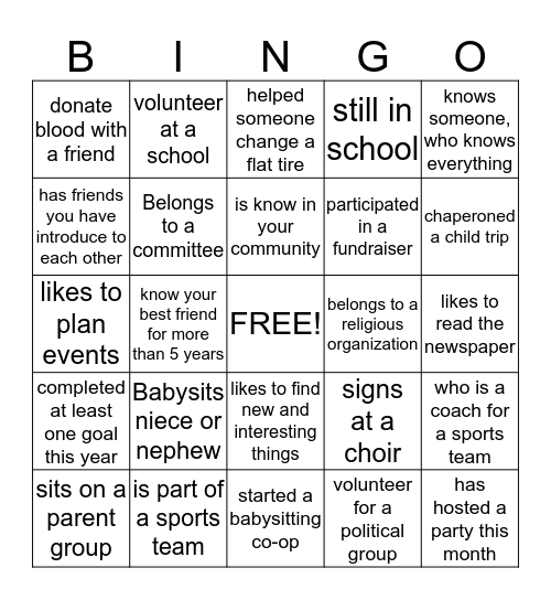 Social Capital Bingo  Bingo Card