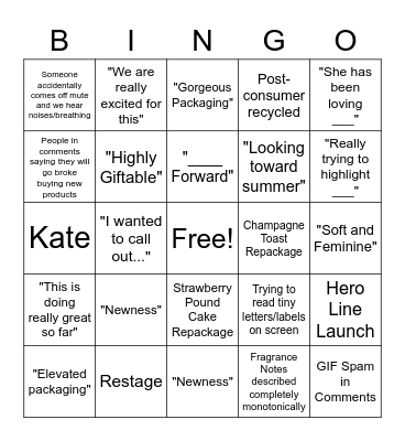 Roadshow Bingo Card