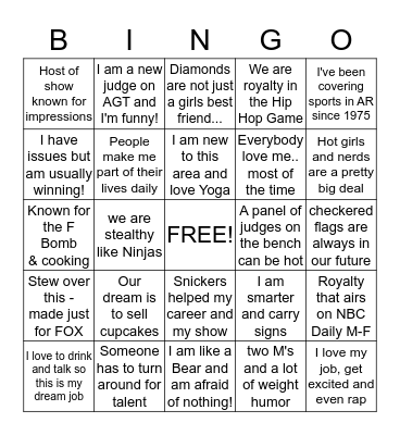 Name Your Program or Personality Bingo Card