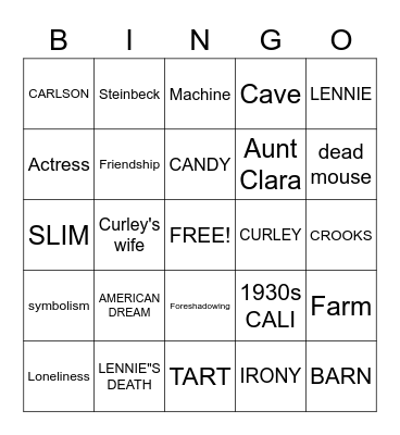 OF MICE AND MEN BINGO Card