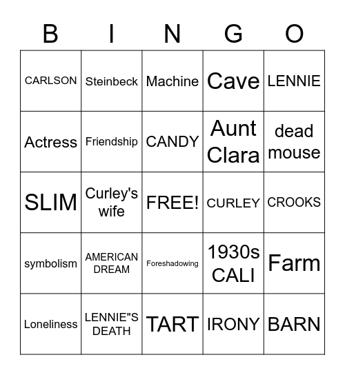 OF MICE AND MEN BINGO Card