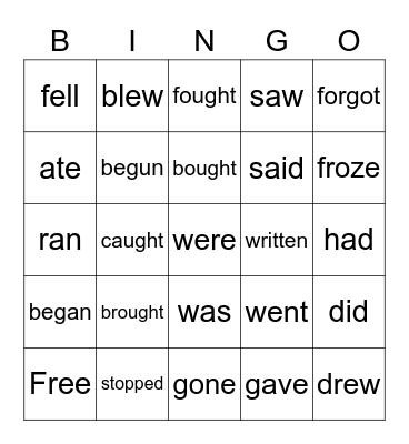 Irregular Verbs Bingo Card