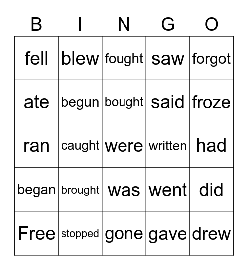Irregular Verbs Bingo Card