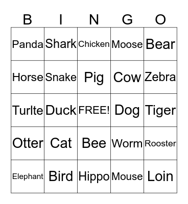 Animal Bingo - Summer Fun Bingo Card