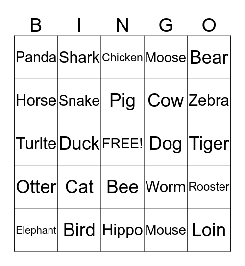 Animal Bingo - Summer Fun Bingo Card